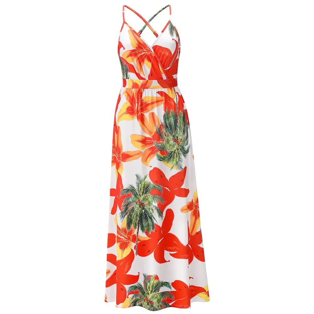 Robe longue bohème fleurie à col V