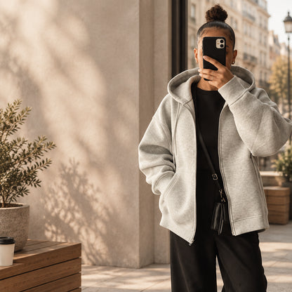 Veste à capuche femme zippée, coupe ample et poches