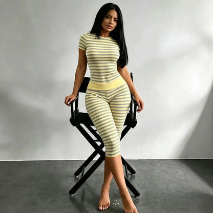 Ensemble 2 pièces femme rayé taille haute