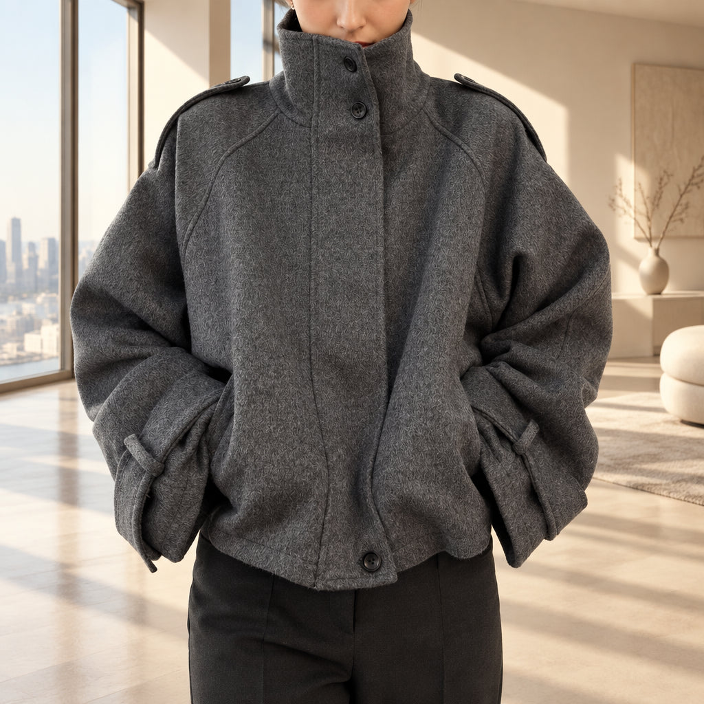 Manteau en laine femme, coupe ample, fermeture zippée et poches