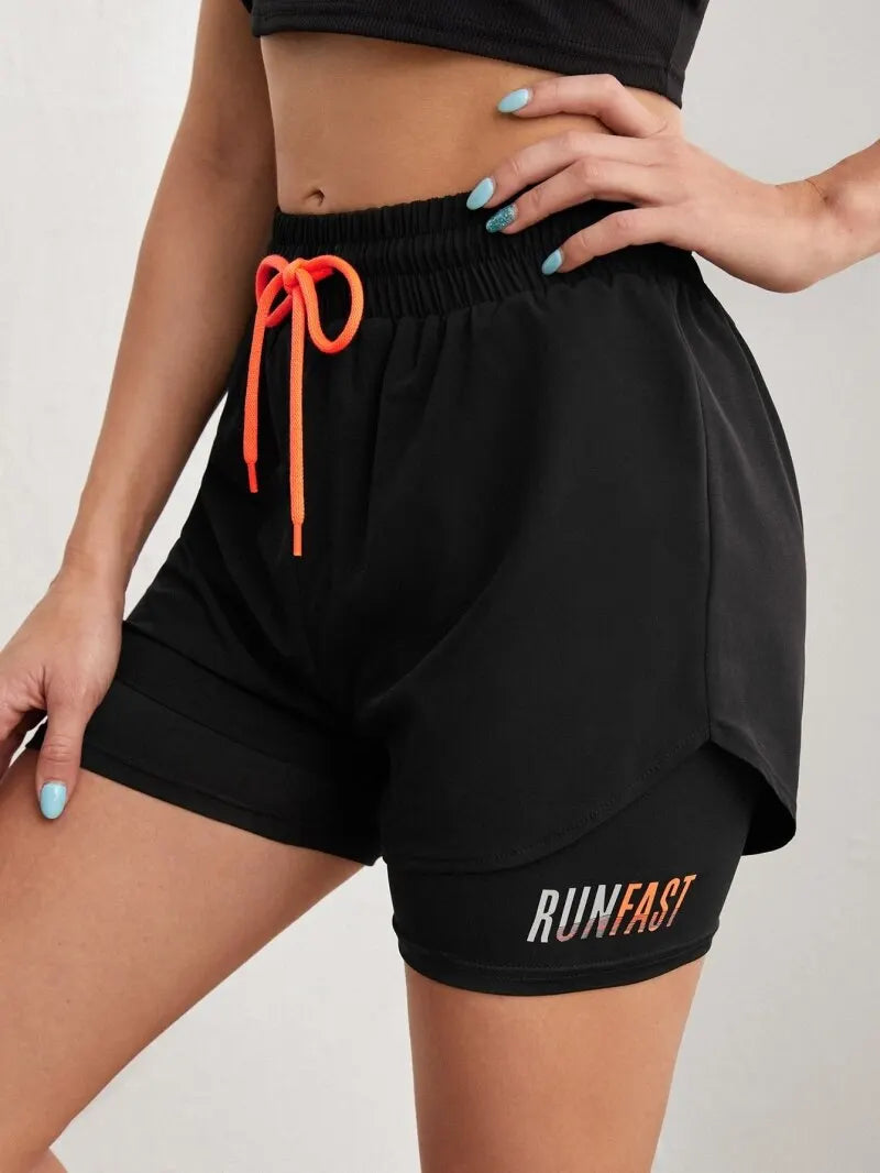 Short de Yoga taille haute pour femmes, avec contrôle de proximité élastique, short de course, faux pantalon deux pièces
