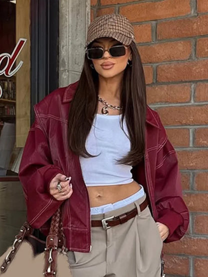 Veste courte matelassée bordeaux femme, col tailleur et zip
