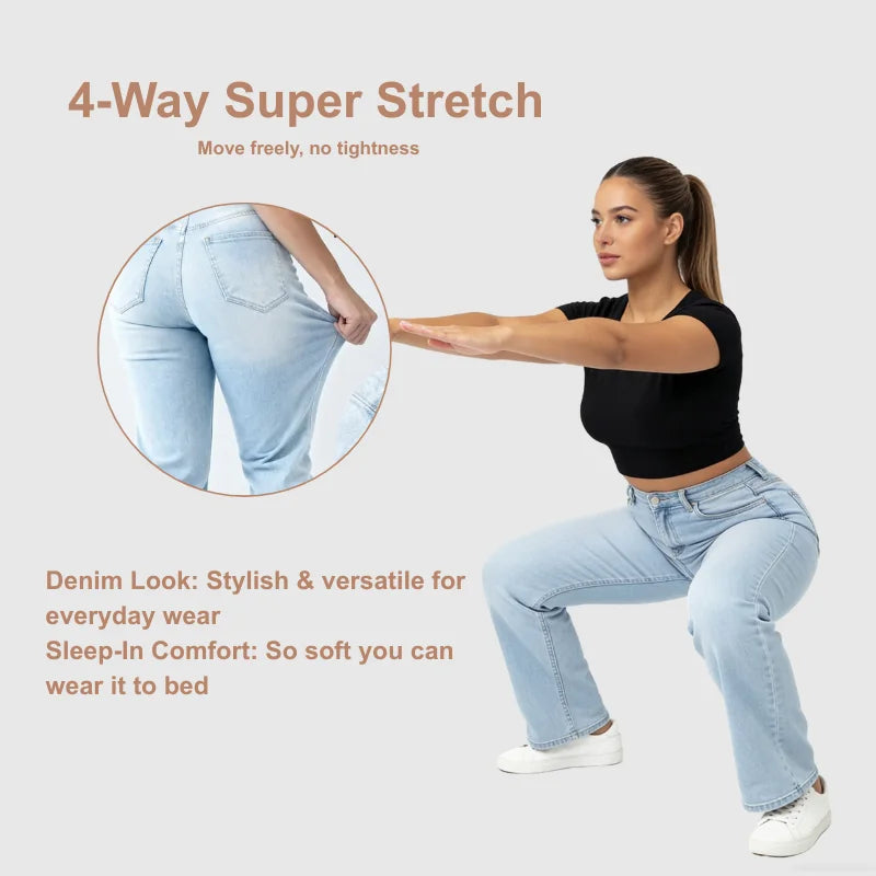 Jean taille haute à jambe large pour femme, en denim extensible, effet push-up et coupe sculptante, pour usage quotidien décontracté, tailles XS-2XL, livraison directe
