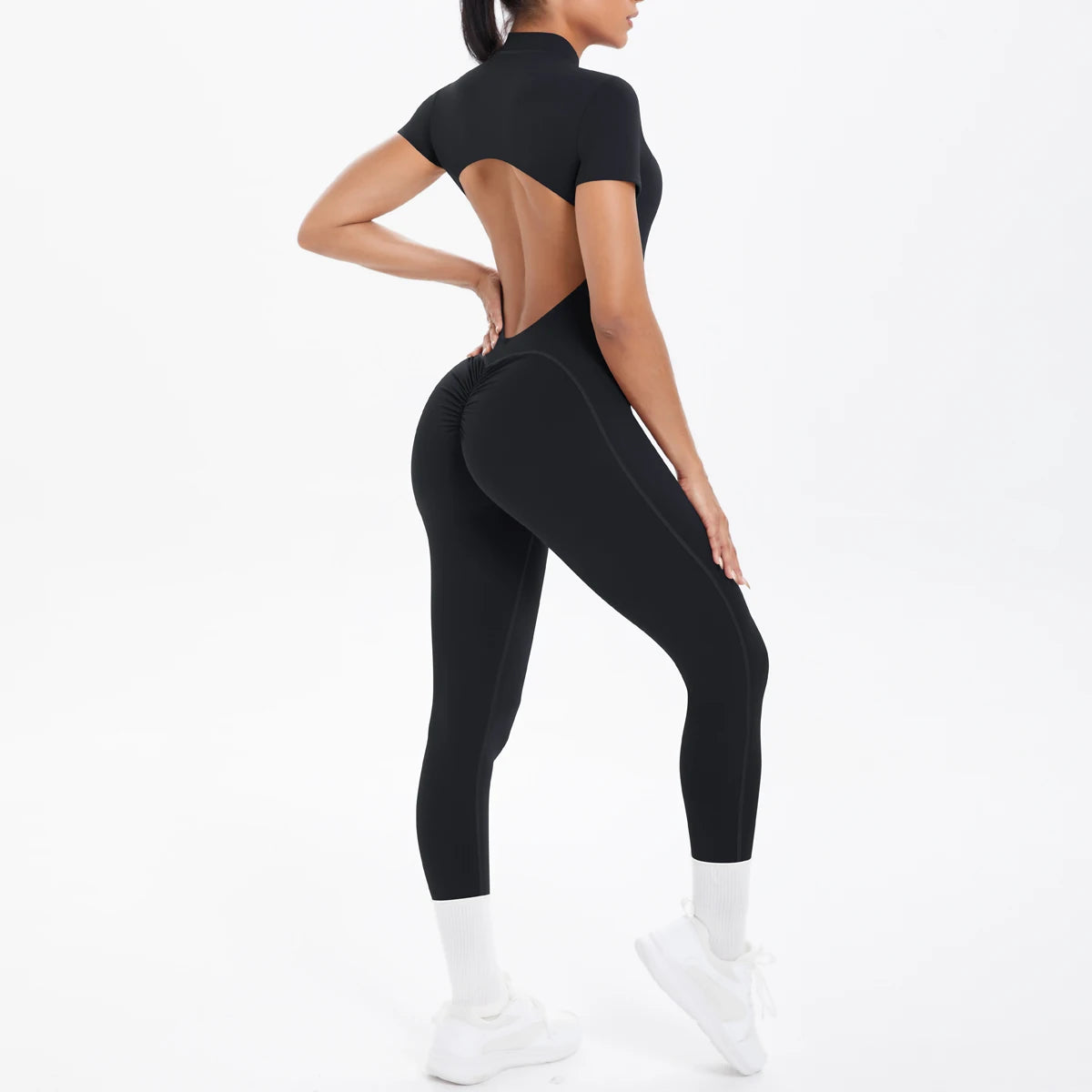 Combinaison de Sport Femme Dos Nu – Body Fitness Yoga Manches Courtes
