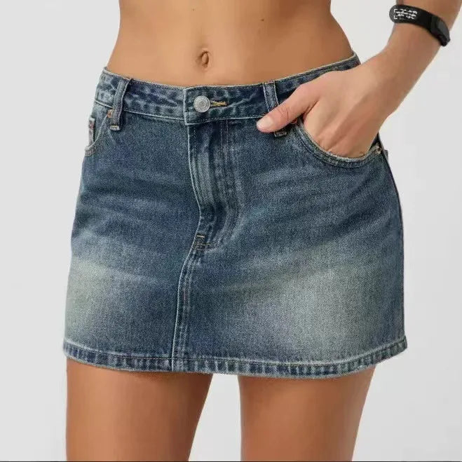 Jupe Courte en Jean Femme Taille Mi-Haute – Coupe Ajustée Élastique