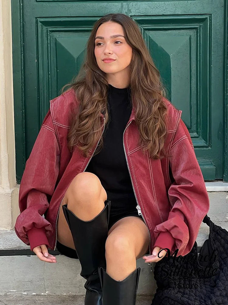 Veste courte matelassée bordeaux femme, col tailleur et zip