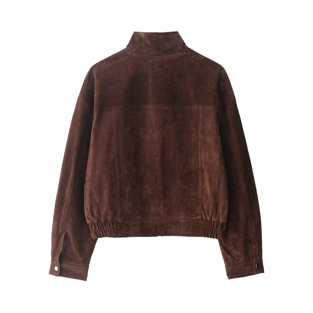 Veste zippée femme marron à col montant, coupe slim et poches