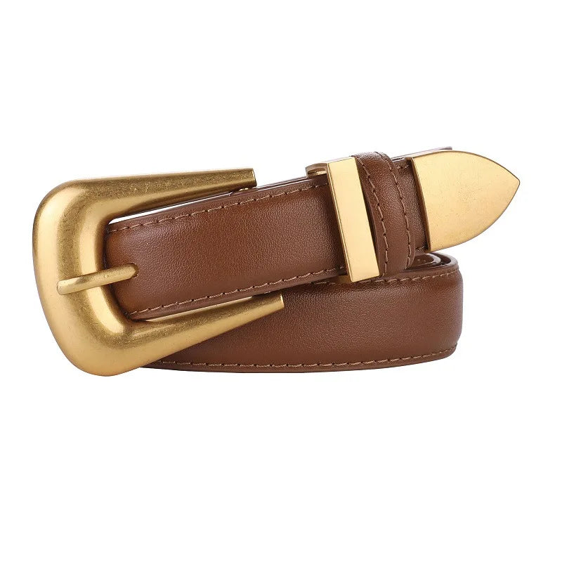 Ceinture en cuir véritable pour femme, cuir bordeaux avec structure en métal doré, mode décontractée de luxe, environnement pour robes en jean