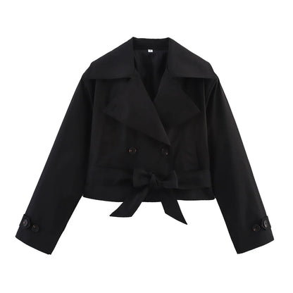 Trench femme croisé court à ceinture ajustable et col à revers