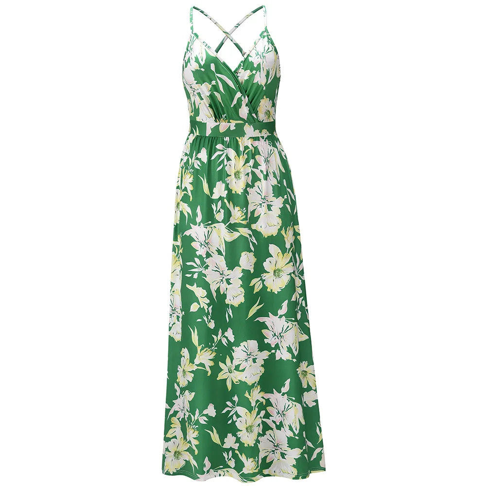Robe longue bohème fleurie à col V