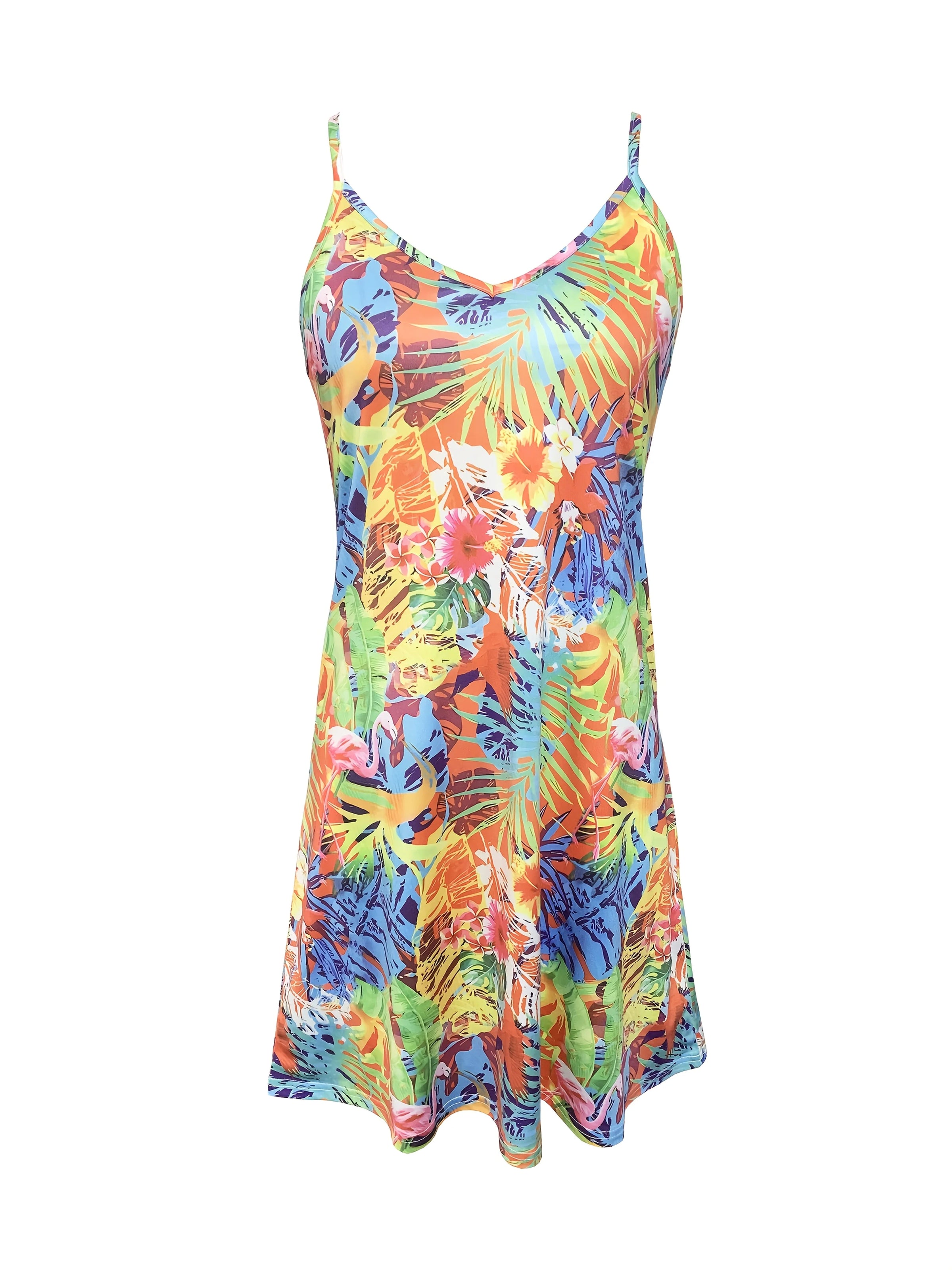 Mini robe à col en v pour femmes, imprimé Tropical, robe de plage de vacances Sexy, robe de soirée d'été fluide pour femmes