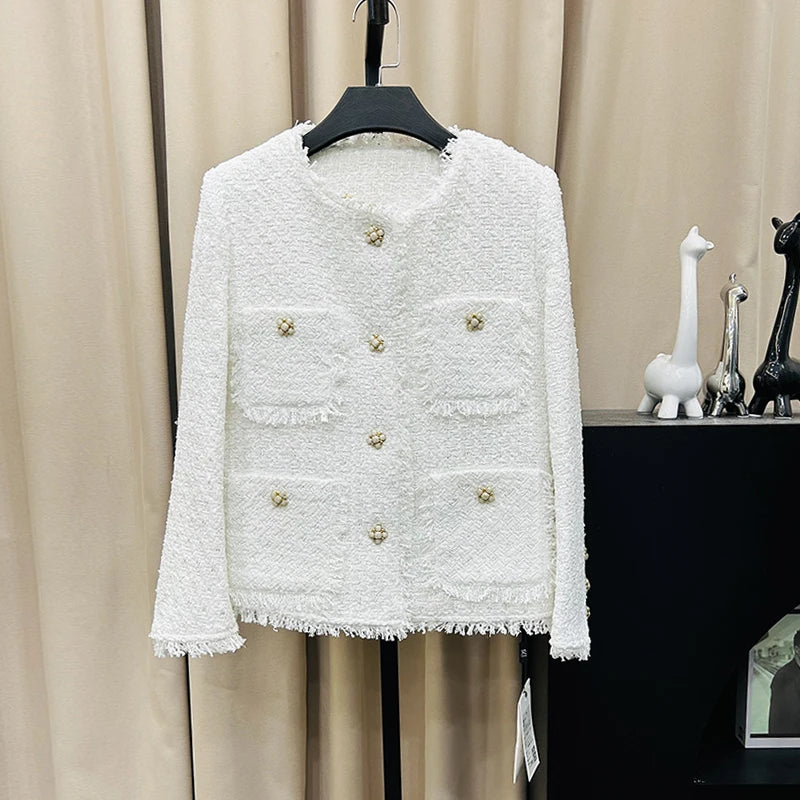 Veste femme façon tweed, simple boutonnage et poches
