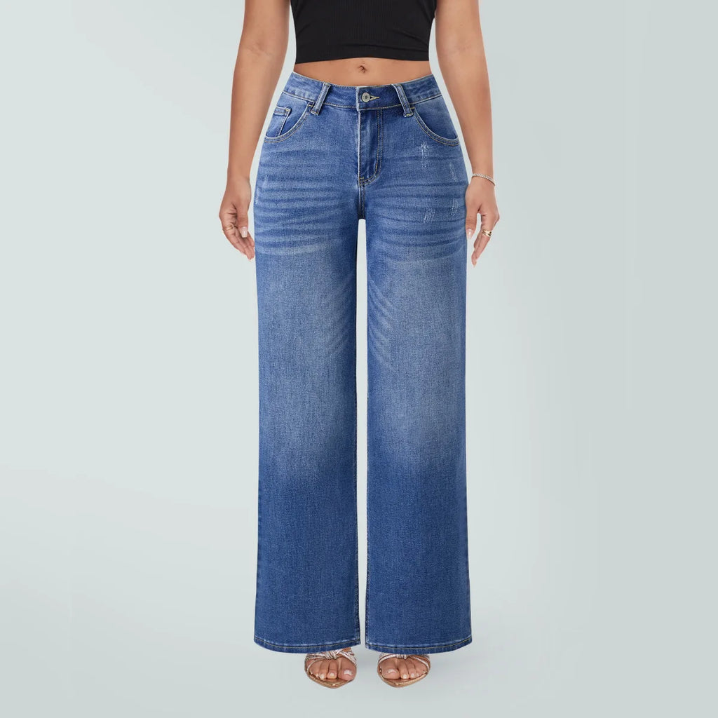 Jean taille haute à jambe large pour femme, en denim extensible, effet push-up et coupe sculptante, pour usage quotidien décontracté, tailles XS-2XL, livraison directe