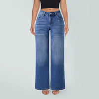 Jean taille haute à jambe large pour femme, en denim extensible, effet push-up et coupe sculptante, pour usage quotidien décontracté, tailles XS-2XL, livraison directe