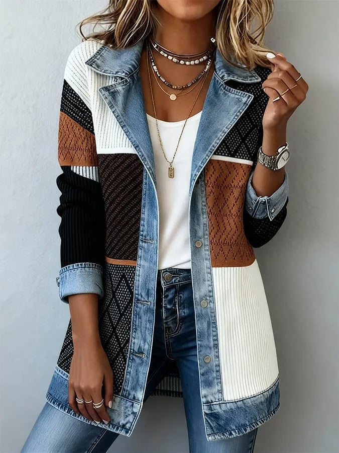 Veste en jean patchwork femme