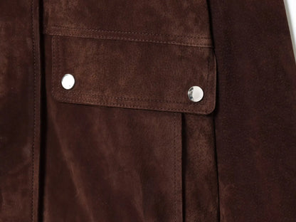 Veste zippée femme marron à col montant, coupe slim et poches