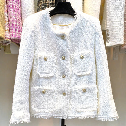Veste femme façon tweed, simple boutonnage et poches