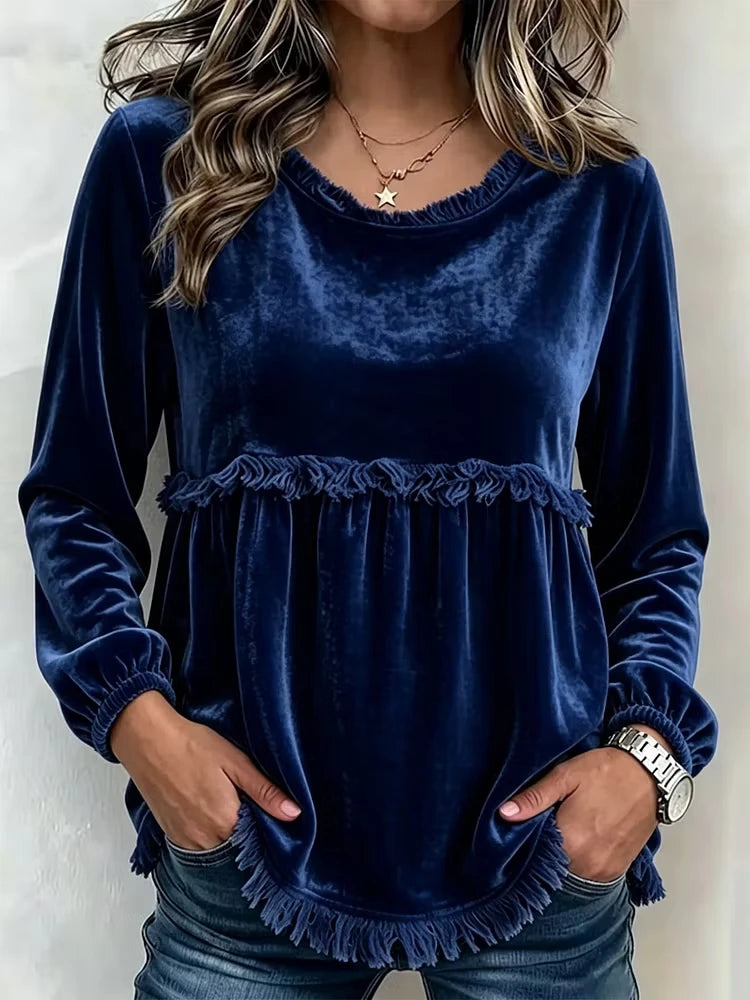 Chemisier velours femme à franges – Manches longues