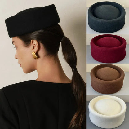 Chapeau Fedora en feutre à calotte rigide vintage pour femmes, 100% laine, béret plat, chapeau de mariage, fascinateur, chapeau de cocktail classique, chapeau pillbox
