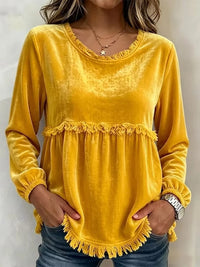 Chemisier velours femme à franges – Manches longues