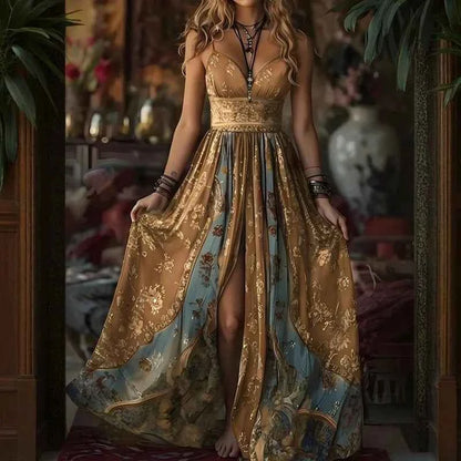 Robe Maxi Florale Bretelles Femme – Sans Manches Épaules Dénudées