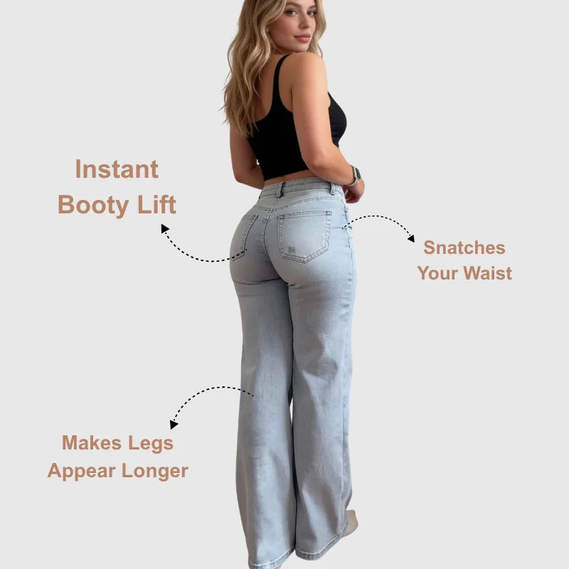 Jean taille haute à jambe large pour femme, en denim extensible, effet push-up et coupe sculptante, pour usage quotidien décontracté, tailles XS-2XL, livraison directe