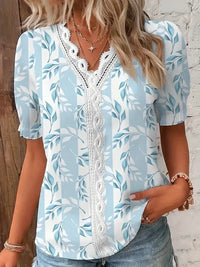Chemise Fleurie Femme Col V Dentelle Ajouré – Haut Boho Chic Été