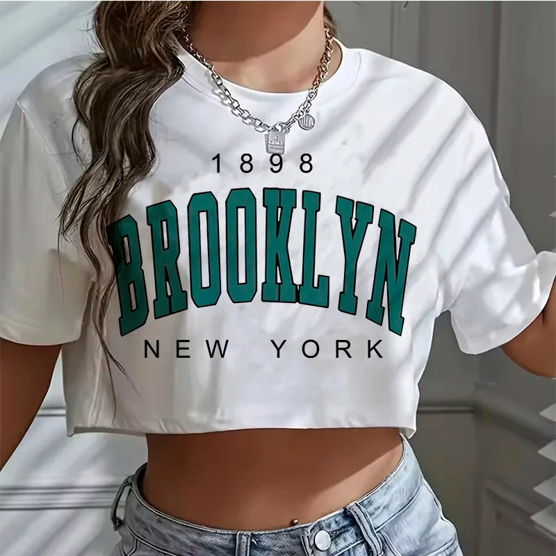 Crop Top Brooklyn New York Graphique – Haut Court Sport Décontracté Femme