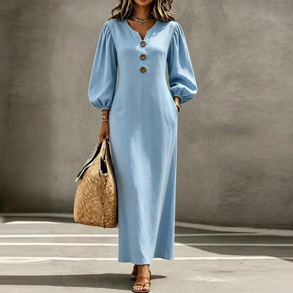 Robe longue ample à col V et poches