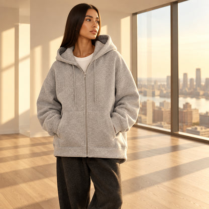 Veste à capuche femme zippée, coupe ample et poches