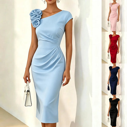 Robe midi asymétrique à fleurs 3D