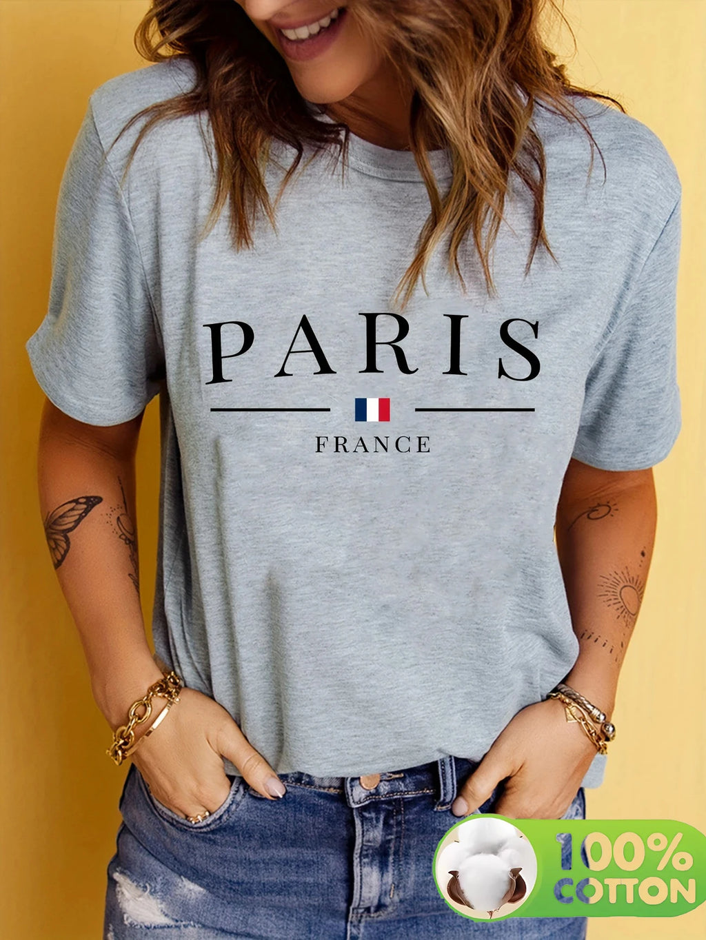 T-Shirt Paris France 100% Coton Femme – Imprimé Streetwear