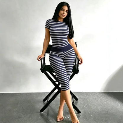 Ensemble 2 pièces femme rayé taille haute