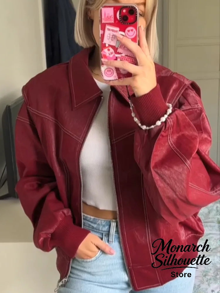 Veste courte matelassée bordeaux femme, col tailleur et zip