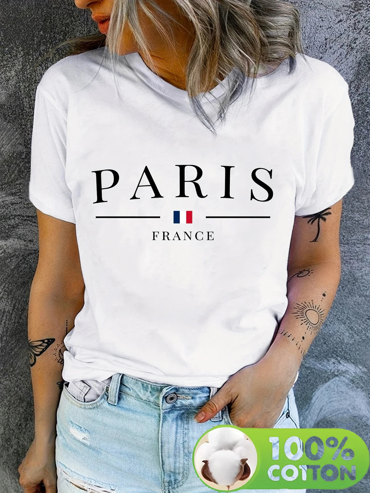 T-Shirt Paris France 100% Coton Femme – Imprimé Streetwear