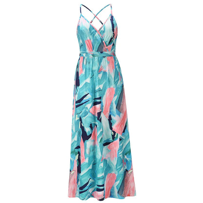 Robe longue bohème fleurie à col V