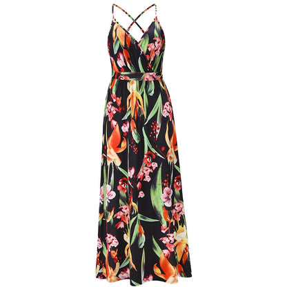 Robe longue bohème fleurie à col V