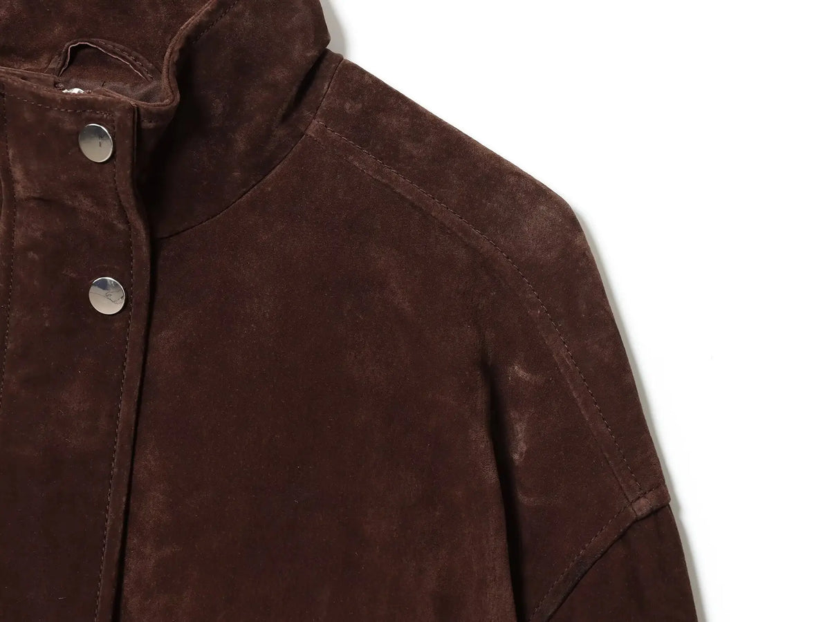 Veste zippée femme marron à col montant, coupe slim et poches