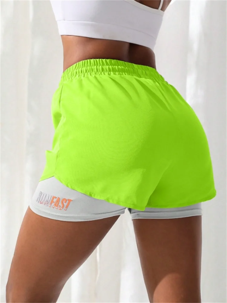 Short de Yoga taille haute pour femmes, avec contrôle de proximité élastique, short de course, faux pantalon deux pièces