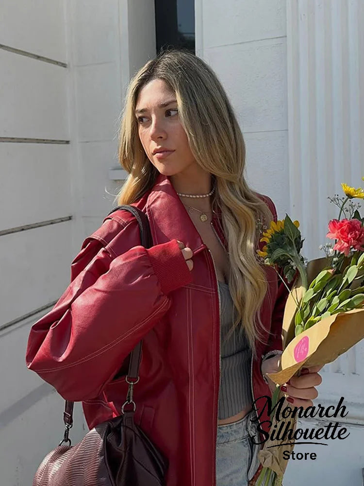 Veste courte matelassée bordeaux femme, col tailleur et zip