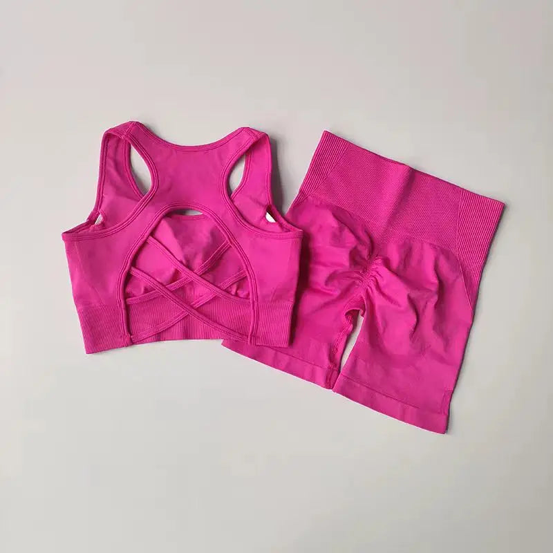 Ensemble de Yoga sans couture pour femmes, 2 pièces, soutien-gorge de Sport Sexy, taille haute, short de Sport, Fitness, sans manches, costume d'entraînement, vêtements de Sport