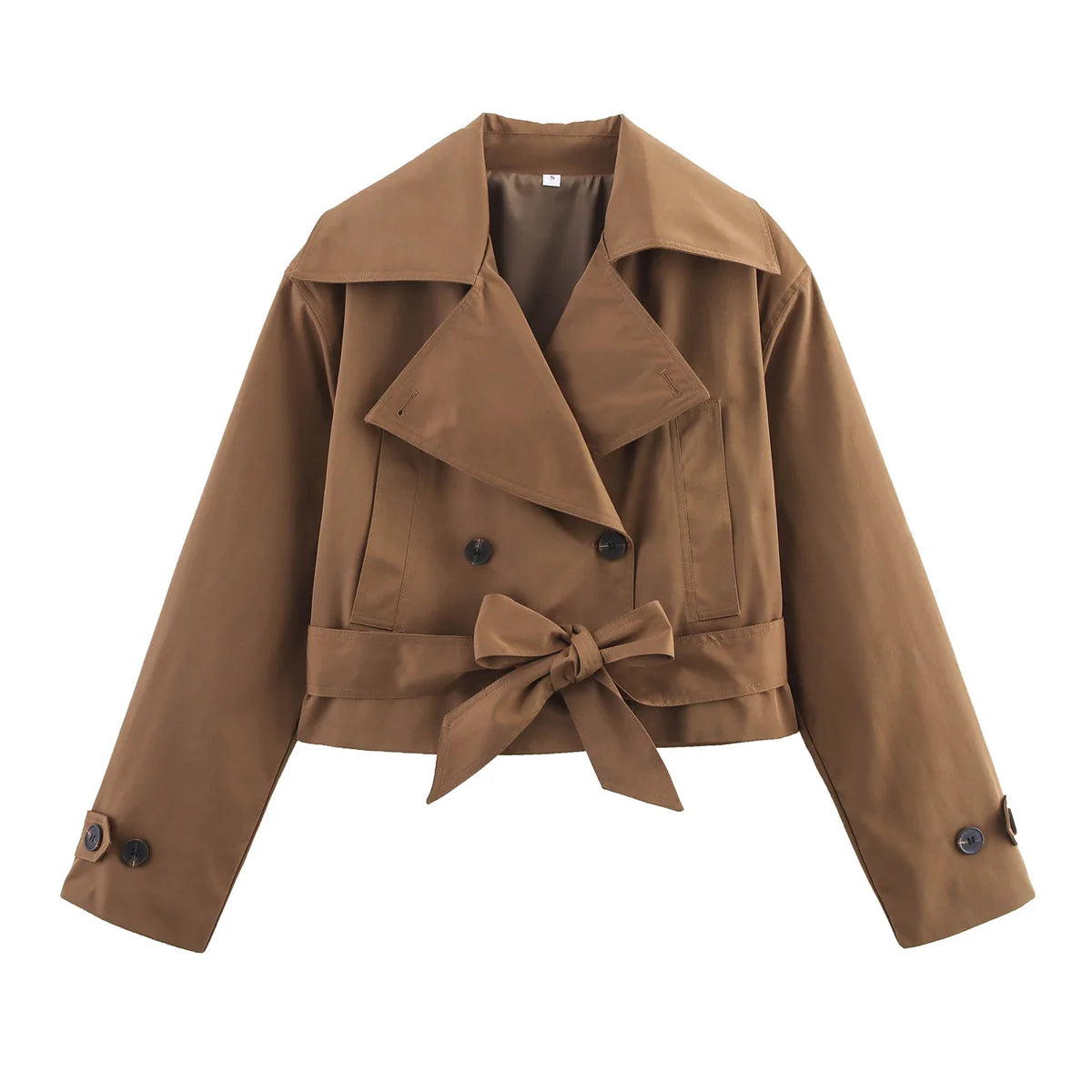 Trench femme croisé court à ceinture ajustable et col à revers