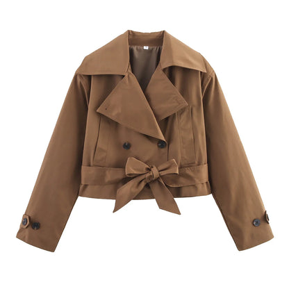 Trench femme croisé court à ceinture ajustable et col à revers