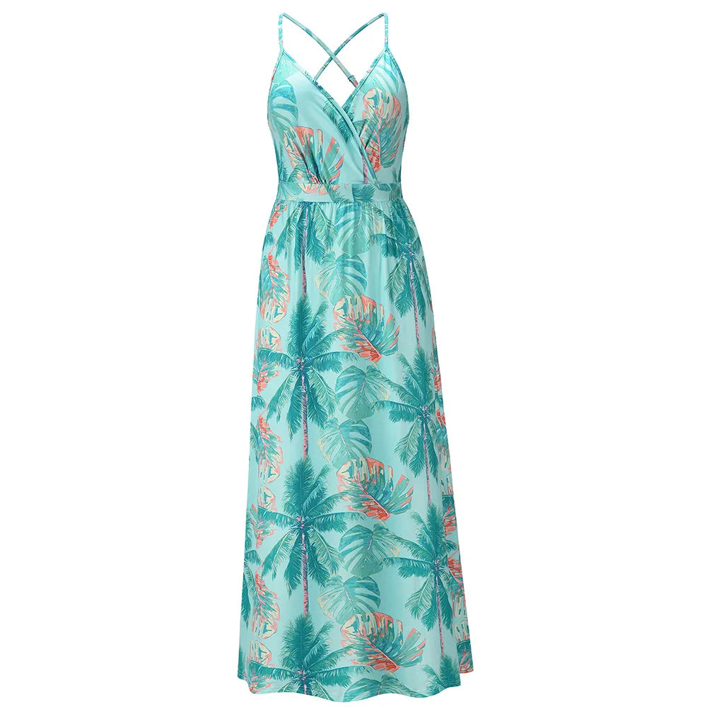 Robe longue bohème fleurie à col V