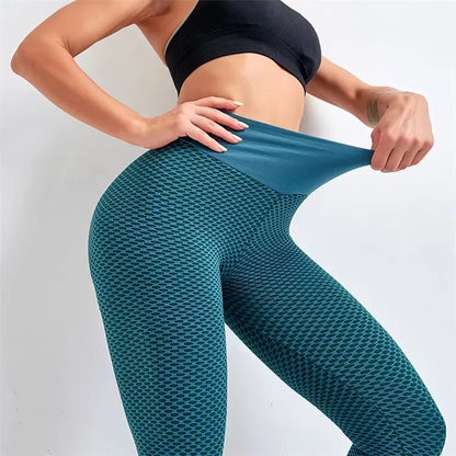Legging de sport femme taille haute à motif nid d'abeille, effet galbant