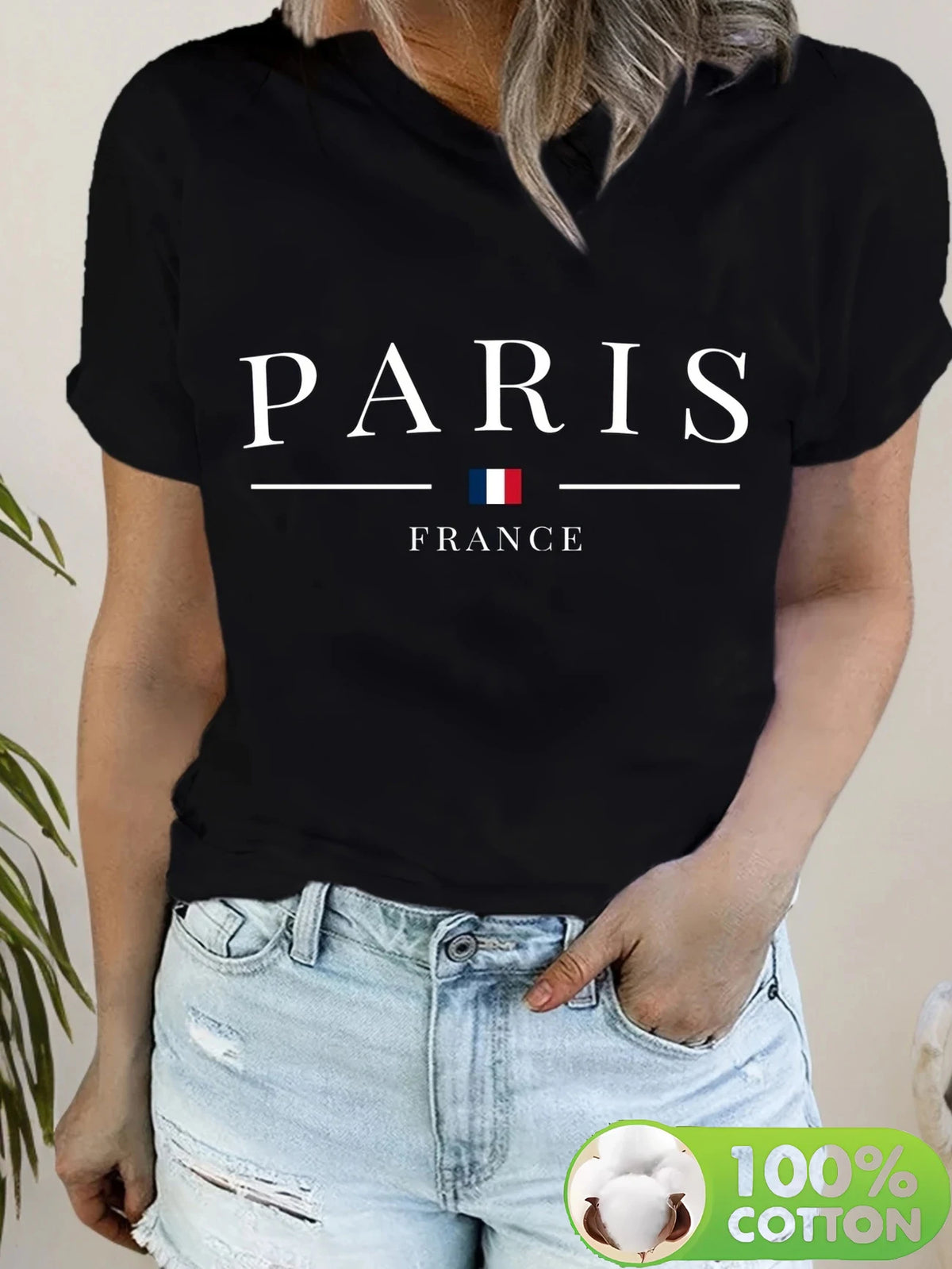 T-Shirt Paris France 100% Coton Femme – Imprimé Streetwear