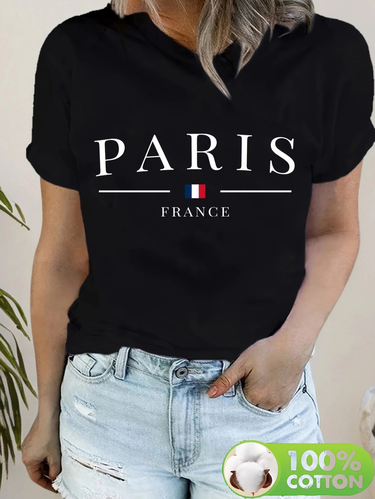 T-Shirt Paris France 100% Coton Femme – Imprimé Streetwear