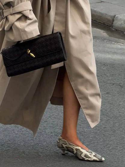Trench long femme à simple boutonnage, coupe ample et taille haute