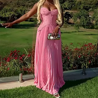 Robe longue femme plissée en dentelle