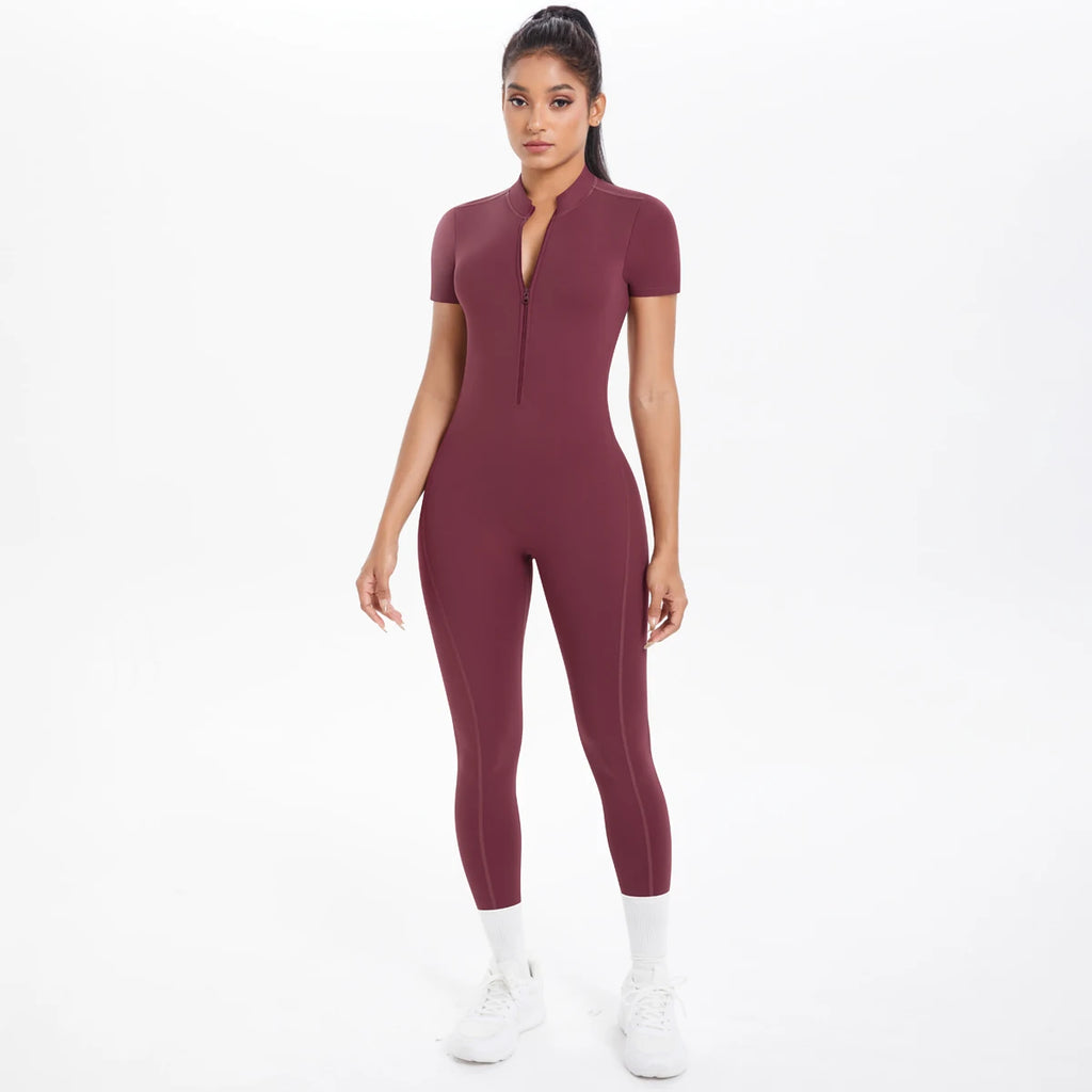 Combinaison de Sport Femme Dos Nu – Body Fitness Yoga Manches Courtes